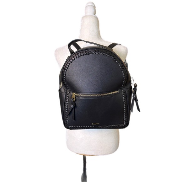 Calpak Handbags - Calpak Kaya Backpack Black Vegan Leather Whipstitched Gold Trim Sleek Chic